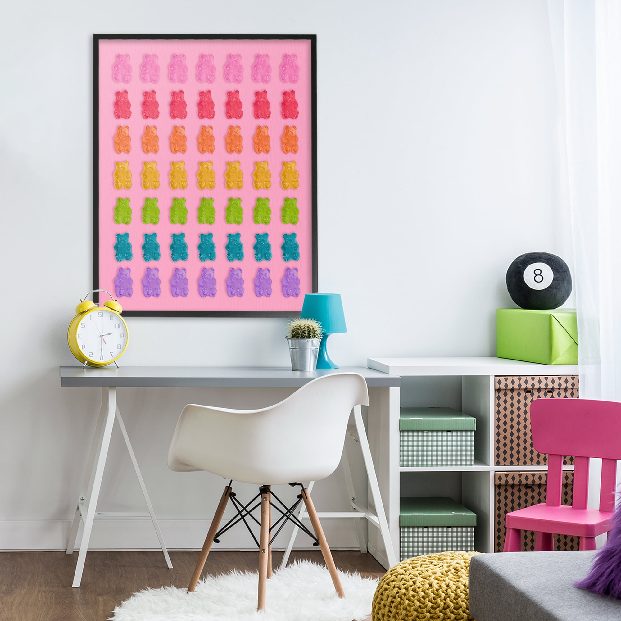 Stupell Industries Rainbow Candy Bears on Pink Black Framed Giclee Art, design by LISH Creative