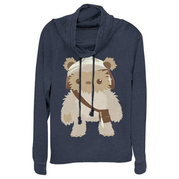 Junior's Star Wars Cute Cartoon Ewok Cowl Neck Sweatshirt Navy Blue 2X Large