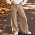 thumbnail image 2 of WAYUTE Kids Girls Solid Color Corduroy Wide Leg Pants Button Front Zipper Straight Leg Comfort Pants with Pockets for Teen and Youth, 2 of 6