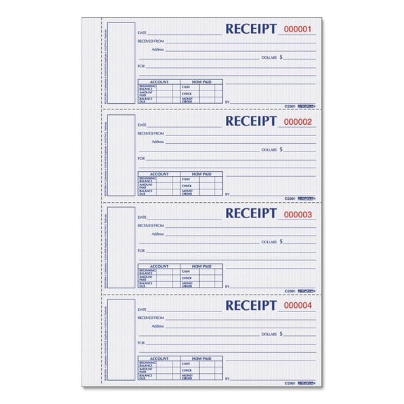Rediform, REDS1657NCL, Hardbound Numbered Money Receipt Books, 1 Each, White,Canary,Pink