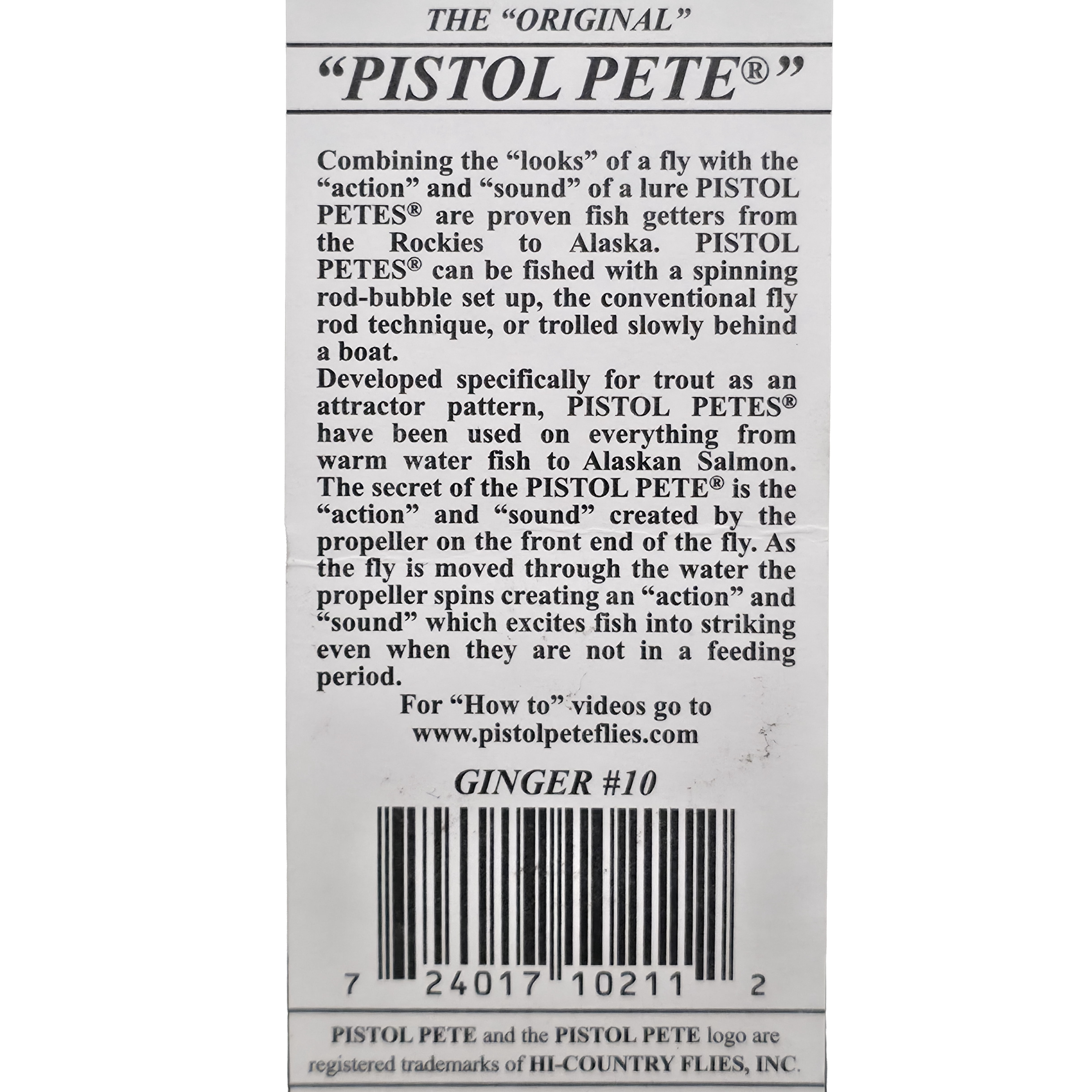Pistol Pete's Freshwater Fly Fishing Lure for Trout & Panfish, Size 10, Ginger, 2-pack