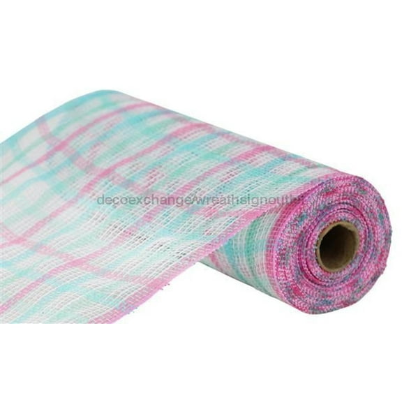 Faux Jute Check Mesh Ribbon (Light Blue, Mint Green, White, Pink) - 10 inch x 10 Yards (30 feet)