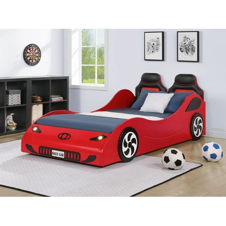 Newboti Furniture Colen Red Finish Twin Car Bed With Led 0007