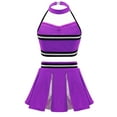 thumbnail image 4 of Xnihocha Girls Classic Cheerleading Team Uniform Mesh Splice Crop Top with Pleated Boxer Skirts Rooter Stage Suit Purple 12, 4 of 5
