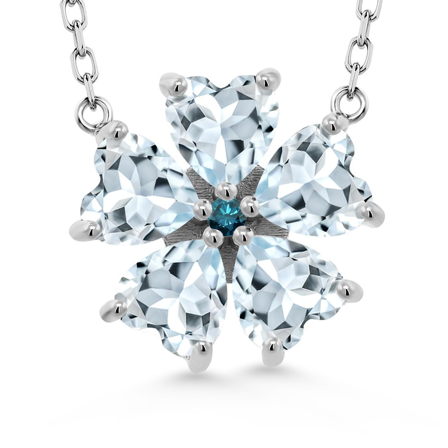 Gem Stone King 925 Sterling Silver Sky Blue Aquamarine and Blue Diamond Pendant Necklace for Women (3.68 Cttw, Heart Shape 6MM, with 18 inch Chain)
