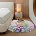 thumbnail image 2 of Round Rugs 4Ft, Teal Spring Floral Round Area Rug Washable Indoor Throw Carpet, Modern Oil Painted Daisy Botanical Soft Non Slip Circle Rug for Kitchen Nursery Room Home Decor Aesthetic, 2 of 8