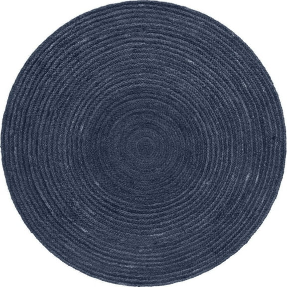 Jaipur Art And Craft Round Jute Blue Dye Hand Braided Bohemian Area Rug for Indoor and Outdoor (7x7 Sq Ft)