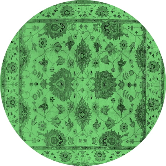 Ahgly Company Indoor Round Oriental Emerald Green Traditional Area Rugs, 7' Round