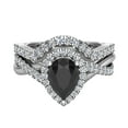 thumbnail image 4 of 14K White Gold Black Diamond Pear Cut Wedding Ring Set for Women Criss Cross Halo Diamond Ring (I,I1), 4 of 5
