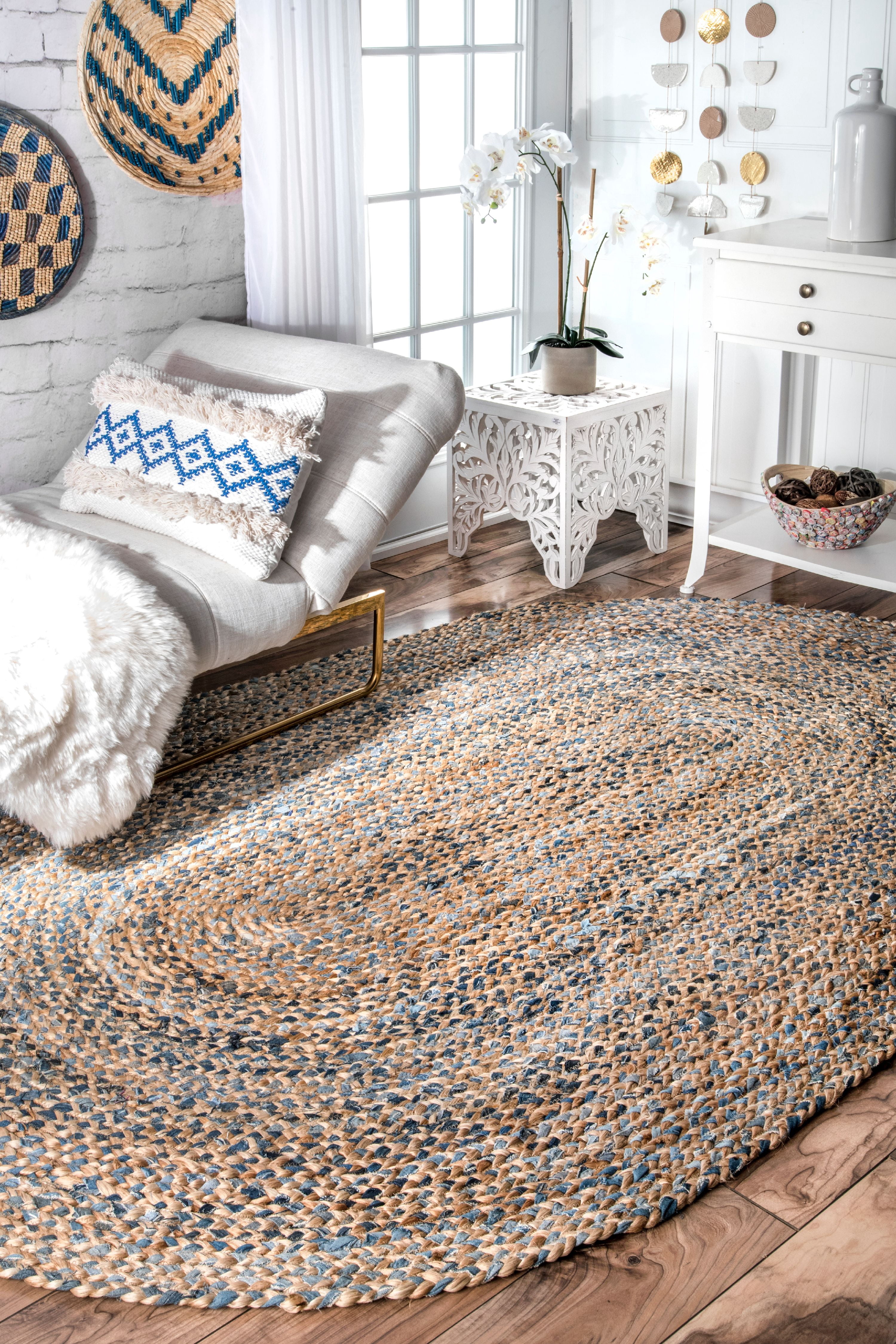 nuLOOM Eliz Hand Braided Jute Accent Rug, 3' x 5', Blue