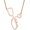 Personalized Planet Script Name Stethoscope with Heart Necklace, Silvertone, Goldtone or Rosetone ,Women's