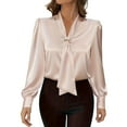 thumbnail image 2 of Wowcloth Woman's Satin Blouse, Solid Color with Bow Tie Detail V-Neck Long Sleeve, Fashion Casual for Daily Wear, 2 of 9