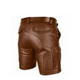 thumbnail image 4 of SGFCWSX Men PU Leather 5 - Quarter Shorts,Multi - Pocket Casual Button Closure Cargo Shorts Brown M, 4 of 6