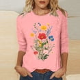 thumbnail image 2 of CYMMPU Loose Fit Round Neck Tunic Tops Fall Fashion Shirts 3/4 Sleeve Blouses for Women Dressy Casual Spring Tops Flower Pattern Lightweight Basic T-Shirts Pink M, 2 of 4