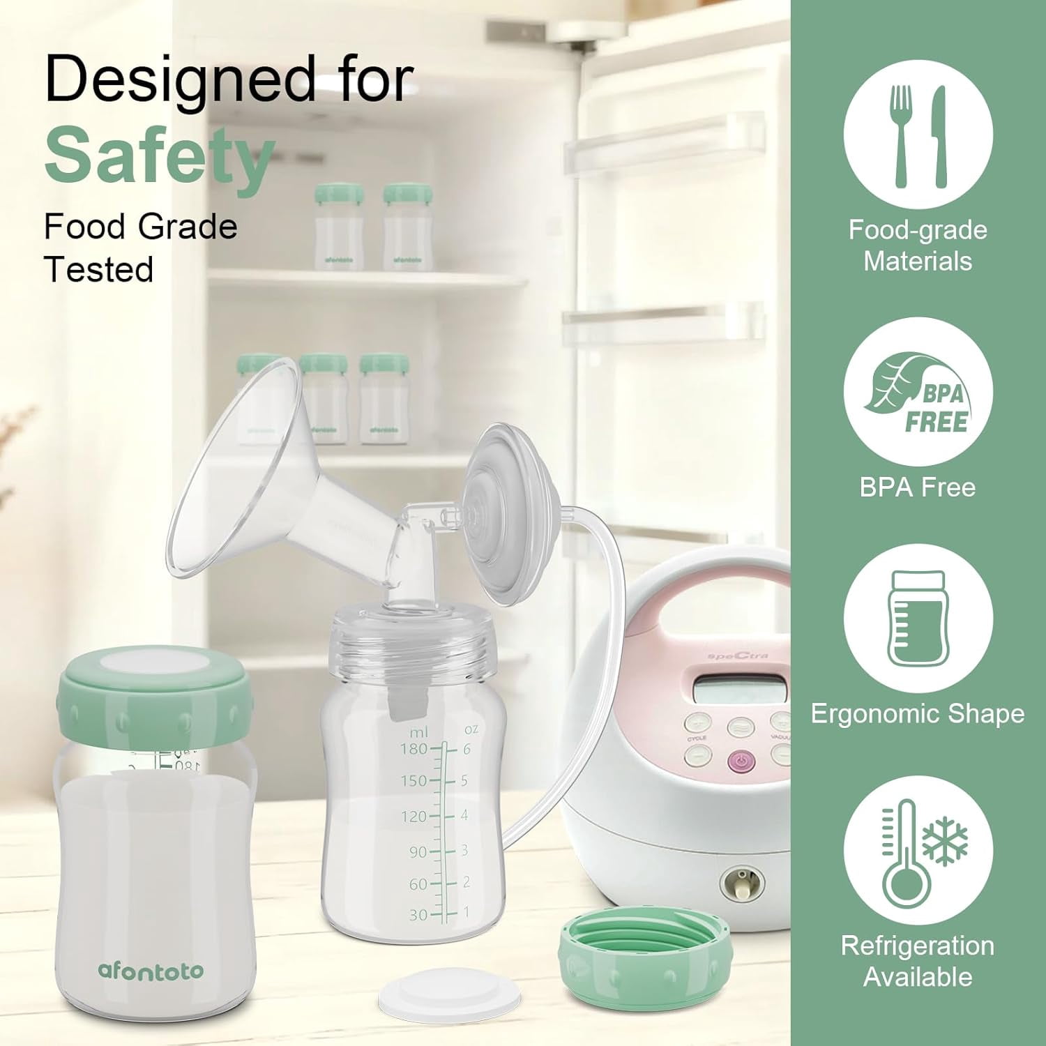 Breast Milk Storage Bottles Compatible with Momcozy Cooler, 6PC Wide-Neck 6oz  Direct Pumping Fit for Spectra S1/S2/Motif Luna, Leak-Proof  BPA Free, Freezer Safe Baby Containers for Fridge (Green)