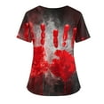 thumbnail image 4 of WTOBBY Women's Casual V-Neck Short Sleeve Halloween Printed Top with Double Front Pockets and Side Hem Slit, Perfect as a Caregiver Work Uniform or Everyday Fashion Shirt,Dark Gray 4XL, 4 of 5