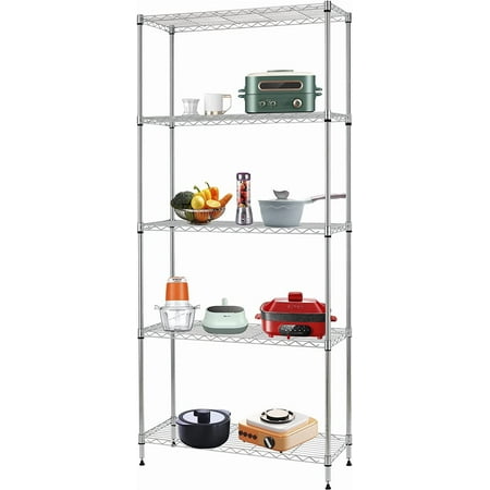 14" D×24" W×60" H Wire Shelving Unit Metal Commercial Shelf with 5 Tier Layer Rack Strong Steel for Restaurant Garage Pantry Kitchen Garage,Chrome