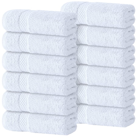 White Classic Hotel Collection Soft Cotton Washcloth Set 12 Pcs Small Bath Towels and Face Cloths White 13 x 13 12 Count