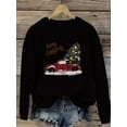 thumbnail image 4 of Women's Christmas Graphic Sweatshirt - Festive Red Truck & Tree Design with "Merry Christmas" Script, Soft Green Casual Pullover, Machine Washable Round Neck Top for Holiday Season & Winter Wear, 4 of 10