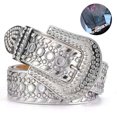 thumbnail image 2 of Cinturón de diamantes de imitación para mujer, cinturón de cuero con tachuelas brillantes de vaquera para pantalones vaqueros, color blanco, 2 of 8