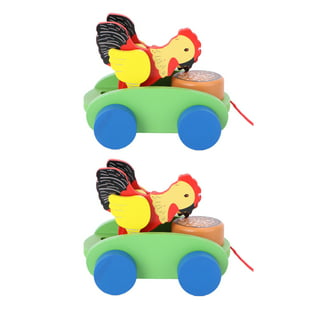 Wooden Push Pull Toys (3 Pack, Rabbit, Duck, Turtle, 4.5 in tall) Up Down  Motion Animals Rolling Stuffers Toddlers and Children 
