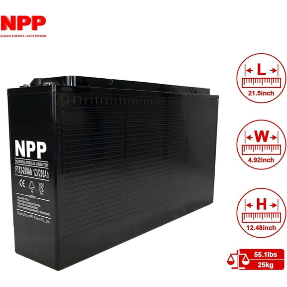 NPP FT12-200AH Rechargeable 200 Ah General Purpose Battery, Retail Packaging, 1 Count, 1 Pack