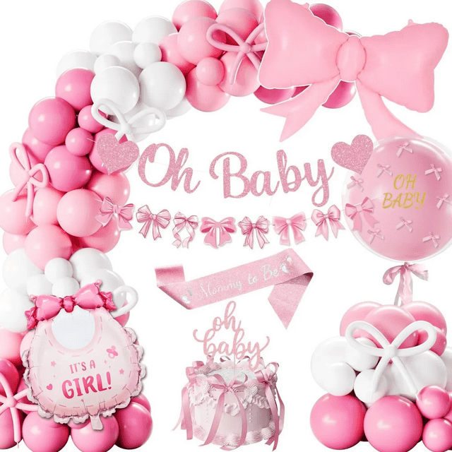Decoracione Para Baby Shower De Niña Kit Globos Lazos, Xtellar Rosa
