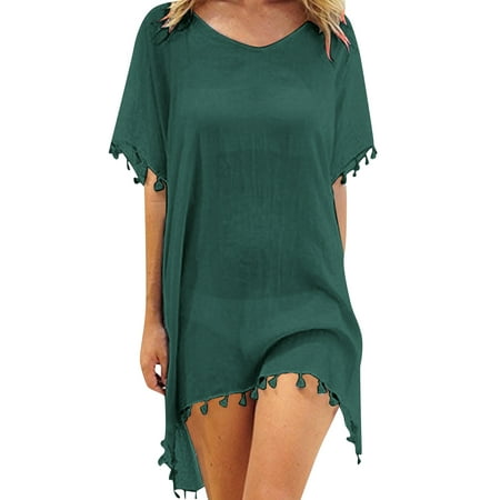 Women s Swimwears Cover-Ups Trim Kaftan Chiffon Tassels Swimwear Beach Loose Bikini Cover Up Tops For Lady Casual Beachwear