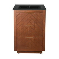 Daxton 24" Freestanding Bathroom Vanity in Brown Oak with Black Sink Top