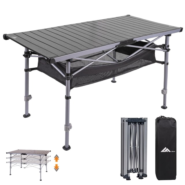 Mesa de camping portátil Ablazer de 55 x 21,5 pulgadas, ajustable de 58 a 80 cm