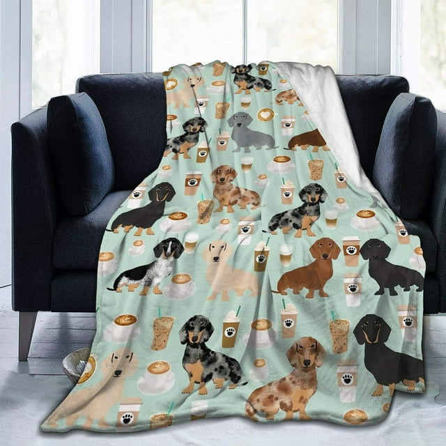 Dachshund In Sweaters Pattern Blankets Fleece Printed Cute Portable Soft Throw Blanket for Bed Office Quilt Dog Flannel Blanket