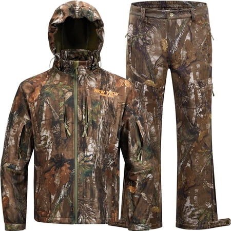 NEW VIEW Hunting Suits Camouflage Silent Fleece Lined Water-Resistant Cold Weather for Men Jacket and Pants with Face Mask M