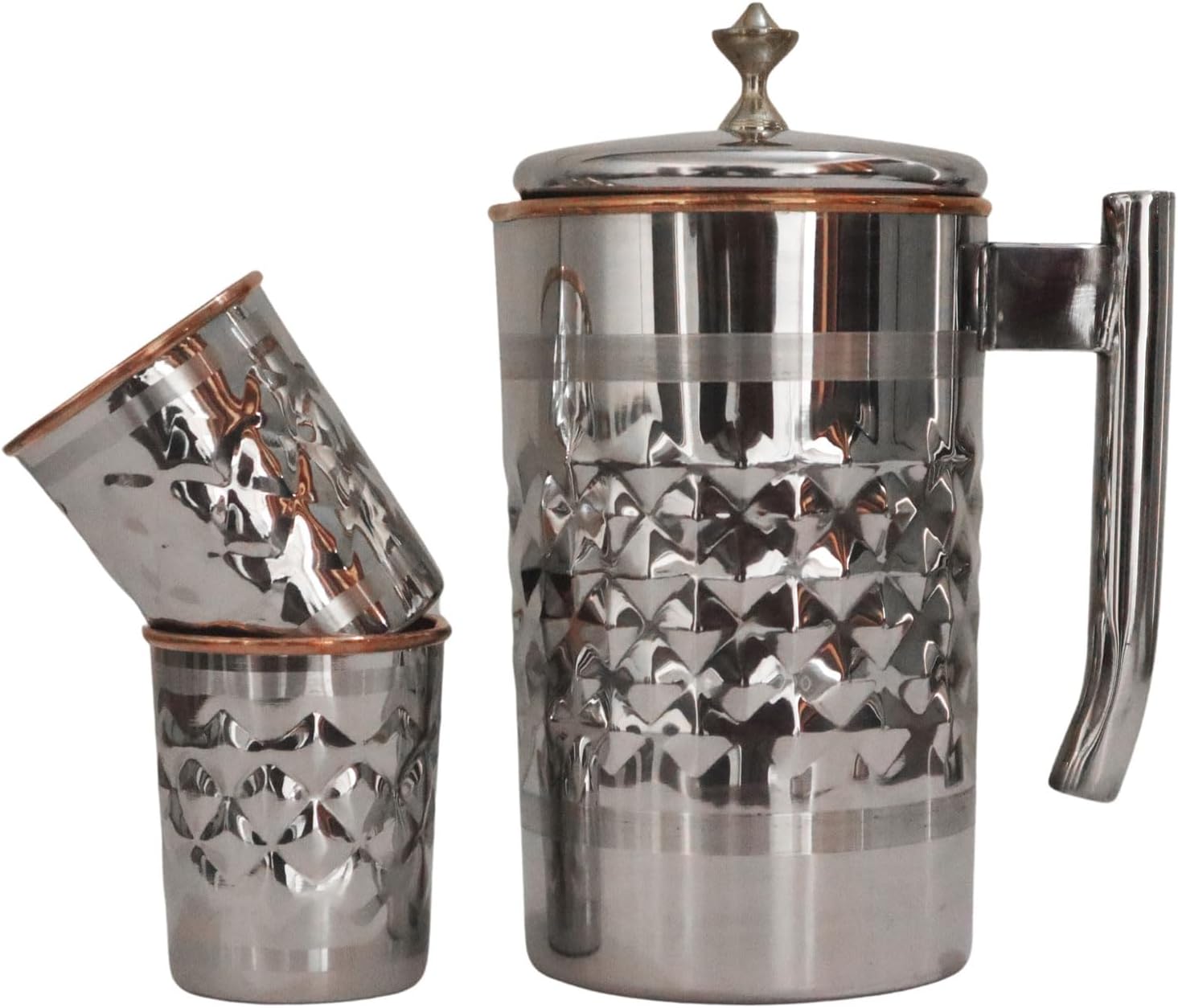 Premium Diamond Pattern Pitcher & 2 Tumblers for Ayurveda (57.48 fl oz)