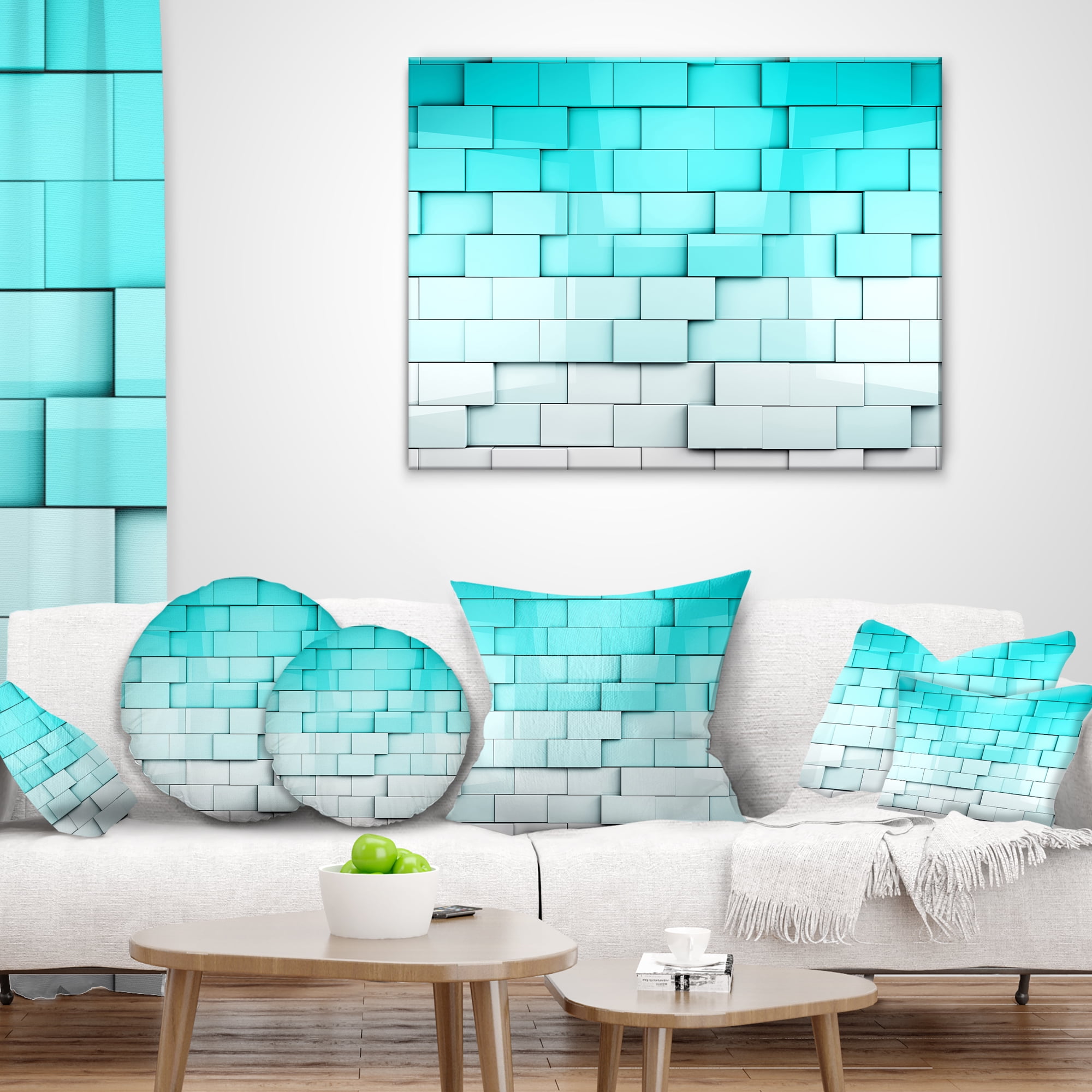 Designart Blue Mosaic Cubes - Contemporary Throw Pillow - 12x20
