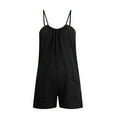 thumbnail image 6 of Women's Stylish Casual Round Neck Loose Solid Color Suspenders Romper Body Bodysuit Linen Overalls Womens Culottes Jumpsuit with Pockets for Women Womens Jumpsuits plus Size Womens Rompers Denim Linen, 6 of 7