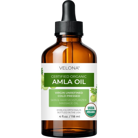 velona Amla Oil USDA Certified Organic - 4 Fl Oz | 100% Pure and Natural Carrier Oil | Extra Virgin, Unrefined, Cold Pressed | Body, Face & Skin Care