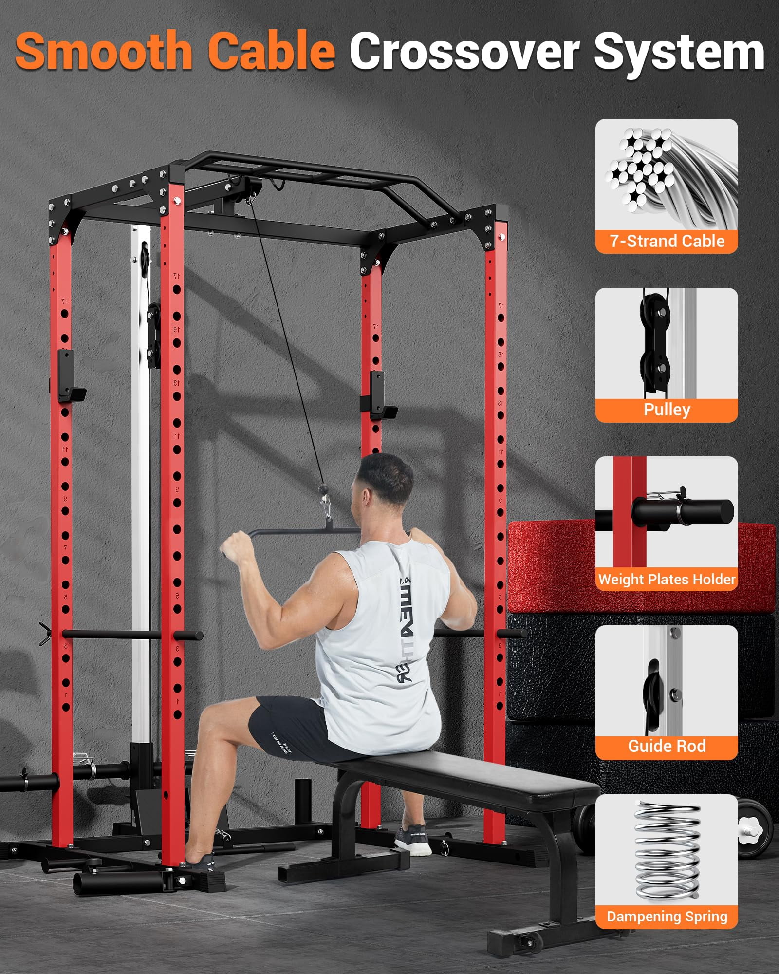 TROPOW Power Cage, 1200lbs Weight Capacity, Multi-Function Squat Rack with Optional Pulley System and Dip Handles, Weight Cage with Training Attachments for Home Gym