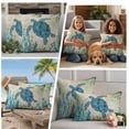 thumbnail image 5 of Teal Sea Turtle Coastal Outdoor Waterproof Pillow Covers, Vintage Summer Beach Seaweed Decorative Square Throw Pillowcase Sofa Cushion Sham for Patio/Couch/Chair, 16"x16" 2 Pack, 5 of 8