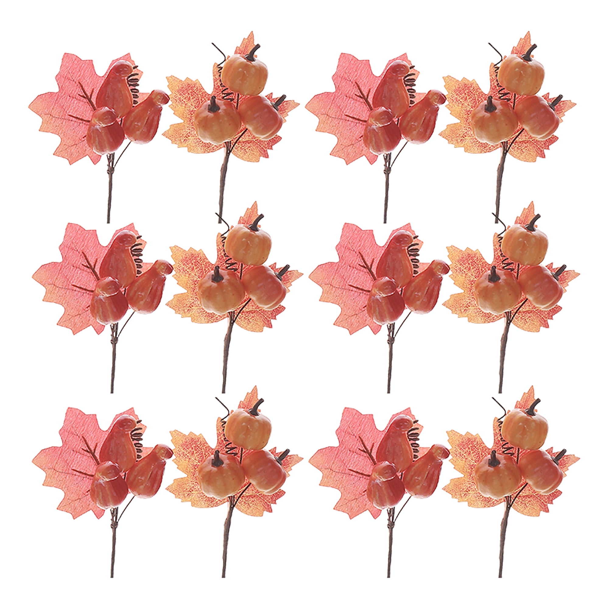 Triple Pumpkin Leaf Pick (Asstd) - Set of 12