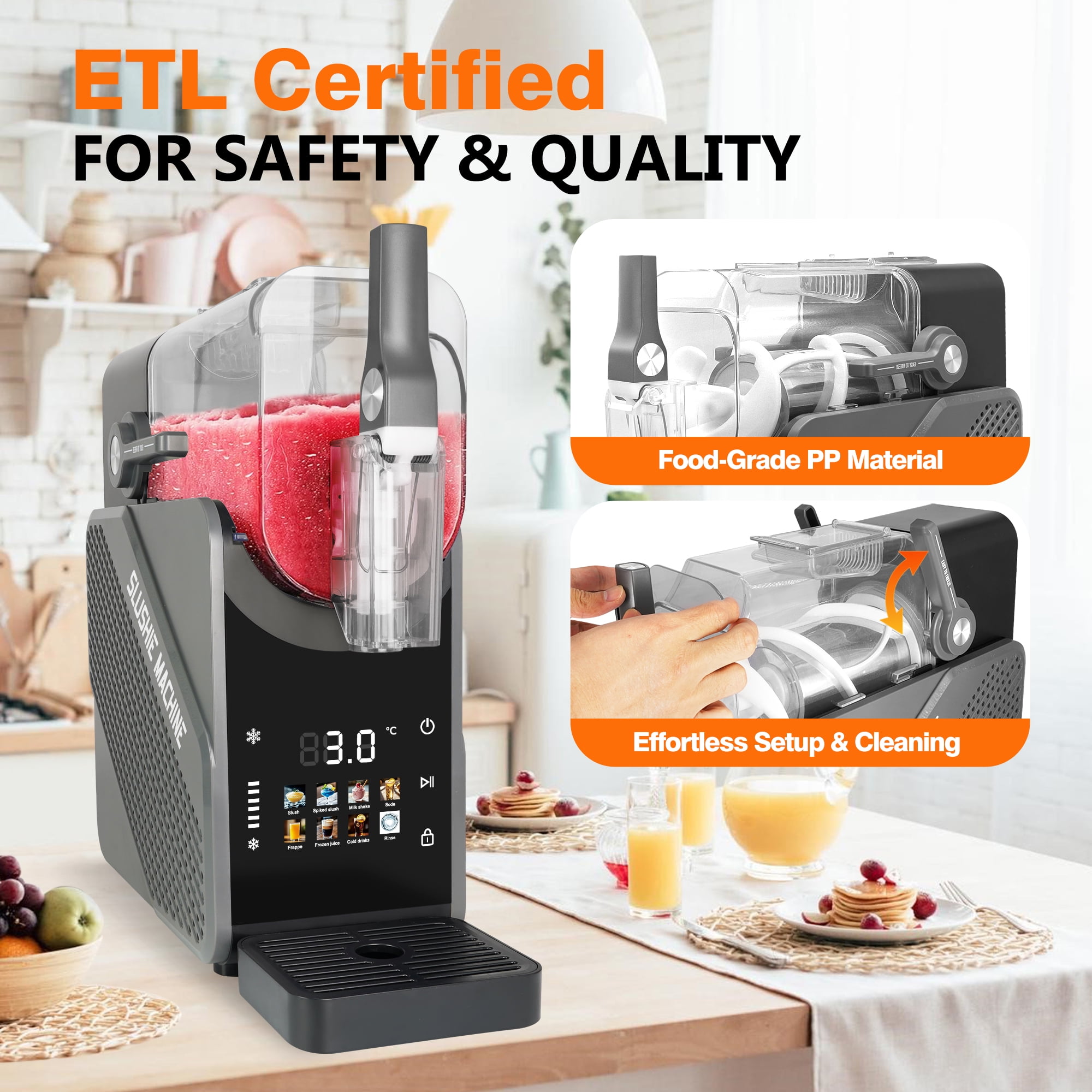 Slushie Machine for Home - No Ice Required Frozen Beverage Maker | 8 Preset Programs for Margaritas Frappes Milkshakes, Self-Cleaning
