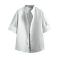 thumbnail image 2 of Blusa y camisa de manga corta con cuello alto para hombre, informal, de color liso, con botones y bolsillo, de poliéster., 2 of 4