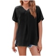 thumbnail image 2 of JMKQLZ Chemise Ample à Manches Courtes et Col en V pour Femmes, 2 of 6