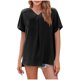 thumbnail image 1 of Tamaño Más Suelto Ajuste Camisetas para las Mujeres con Cuello en V de Manga Corta Suelta Camisa Superior, Poliéster, 1 of 6