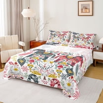 jejeloiu Colorful Horse Floral Twin Sheet Sets,Retro Boho Flower Bedding For Boys Girls 3-Piece