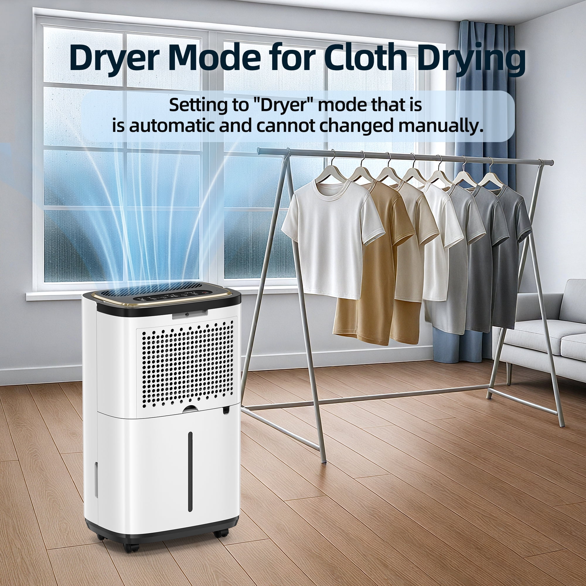 50 pt. 4500 sq. ft. Portable Dehumidifier in White, with Bucket, Drain Hose, Continuous Run, 24H Timer, Child Lock, 40dB