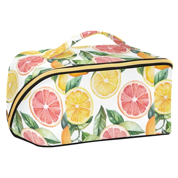 FORMRS Makeup Bag Travel Cosmetic Organizer for Women Fold Flat Zipper Pouch with Handle, Candy Grapefruit
