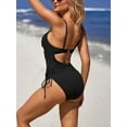 thumbnail image 6 of Womens Ruched One Piece Swimsuit V Neck Monokini Bath Suit Tie Side Swimwear, 6 of 6