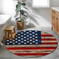thumbnail image 4 of Vintage American Flag Round Area Rug 4 FT, Non Slip Indoor Outdoor Rug, Blue Star Red Striped Wooden Washable Soft Circular Carpet Non-Shedding Floor Mat for Coffee Table Nursery Foyer Balcony, 4 of 9