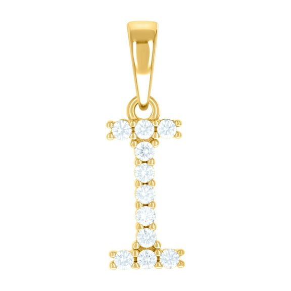 925 Sterling Silver Yellow-tone Unisex Cubic Zirconia Letter Name Personalized Monogram Initial I Alphabet Charm Pendant