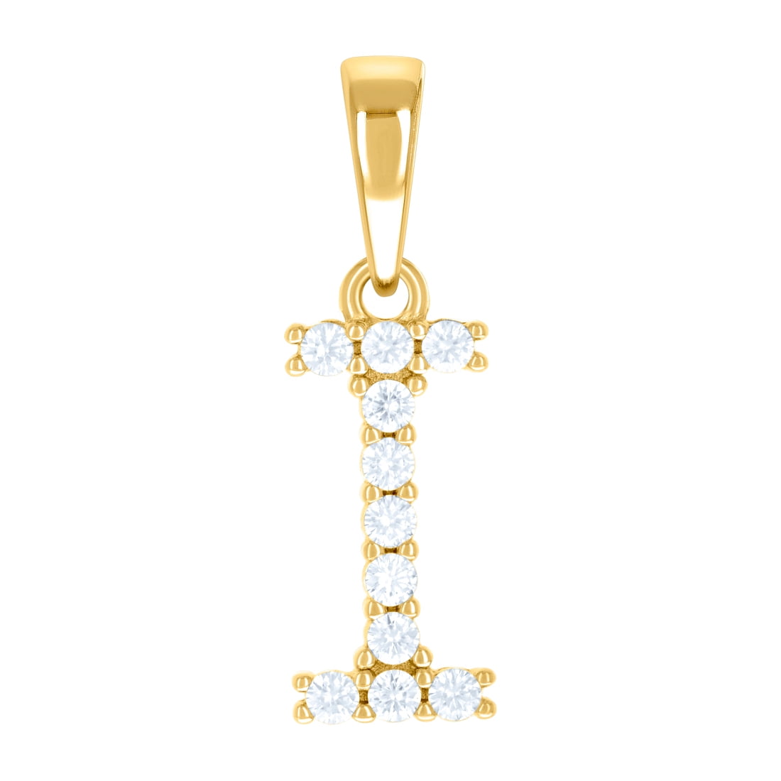 925 Sterling Silver Yellow-tone Unisex Cubic Zirconia Letter Name Personalized Monogram Initial I Alphabet Charm Pendant